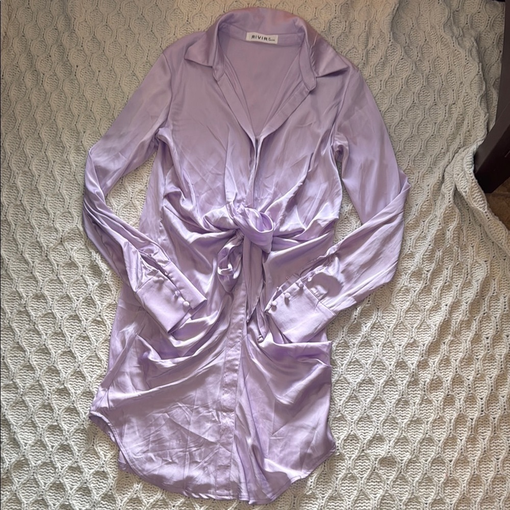 Rivir Lavender Satin Tie-Front Dress size M